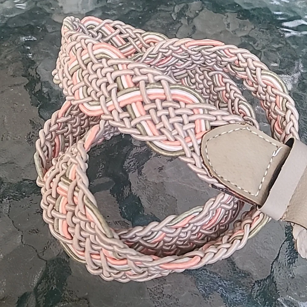 Beautiful braided belt made in India size 9 NEUTRAL‎ TAN WHITE PINK